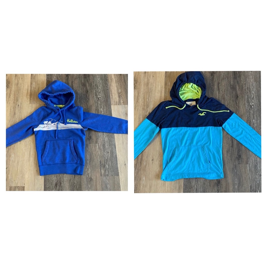 Hollister Men's Hoodies Bundle Blue Colorblock & Royal Blue Sweatshirts Lot S